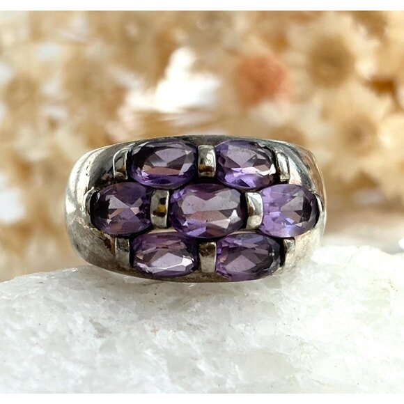 Amethyst Semi-Precious Gemstone 925 Sterling Silver Vintage Ring - sz 7 - Picture 1 of 10
